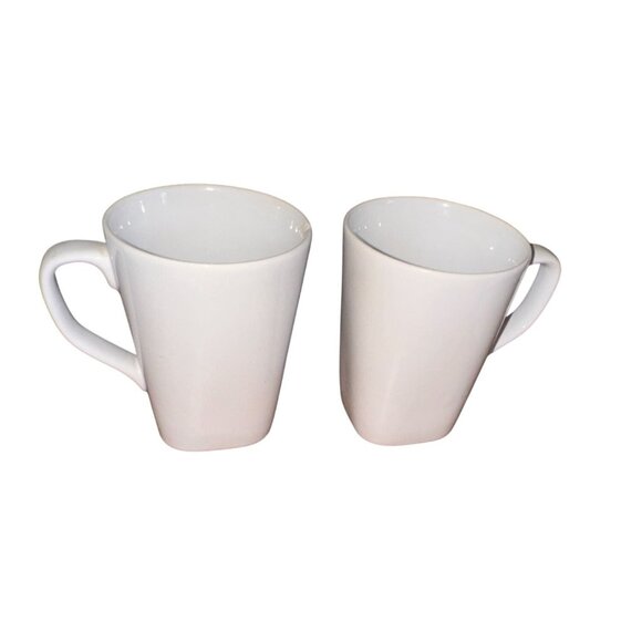Set Of 2 White Threshold Ceramic Coffee Mugs 12 Oz Each - Picture 1 of 6